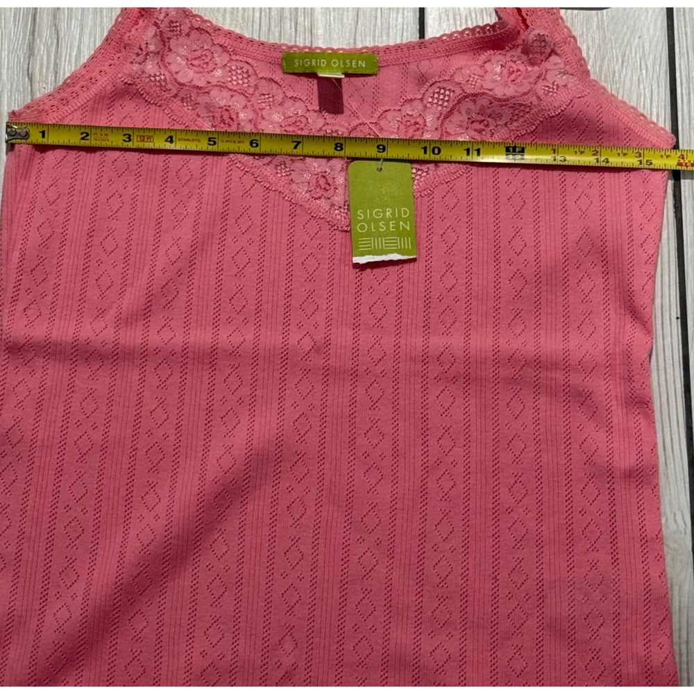 Sigrid Olsen Geranium Pink Pointelle Lace Trim Camisole Tank Top SOMU2290 NWT M - Picture 5 of 6